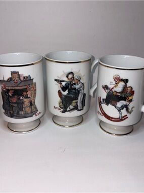 Danbury Mint Norman Rockwell Coffee Tea Mugs Grandpa Dad Sailor Tea for Two